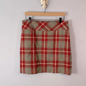 Eddie Bauer size 10 wool mini skirt red gray plaid tartan size zip lined buckeye